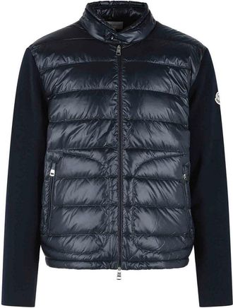 Moncler Padded Virgin Wool Crdigan With Zip Navy Blue