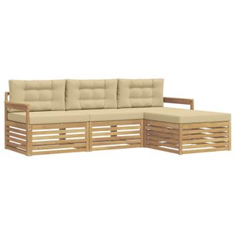 vidaXL Conjunto De Sof&aacute;s De Exterior Con Coj&iacute;n 4 Pcs Y Beige Poli&eacute;ster Vidaxl