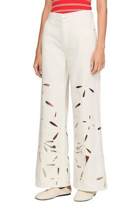 Sandro Wide-leg embroidered jeans in White at Nordstrom, Size 38 Eu