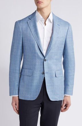 Canali Kei Trim Fit M&eacute;lange Wool & Silk Blend Sport Coat in Lt Blue at Nordstrom, Size 46 Us