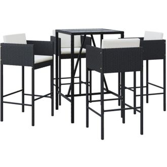vidaXL Mesa Y Taburetes Altos Jard&iacute;n 5 Pzas Y Cojines Rat&aacute;n Pe Negro Vidaxl