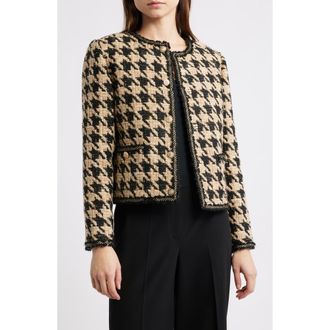Elie Tahari The Juno Metallic Houndstooth Jacket in Brown Houndstooth at Nordstrom, Size X-Large