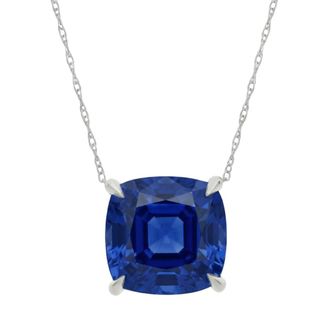 Pompeii3 Certified 9.50ct Cushion Blue Sapphire Pendant 14k Gold Necklace Lab Grown 12mm