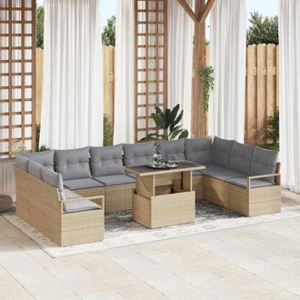 vidaXL Conjunto De Sof&aacute; De Jard&iacute;n 11 Pcs Beige Polirat&aacute;n Vidaxl