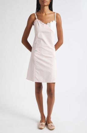 Sandy Liang Chamomile Lace Trim Cotton Poplin & Eyelet Slipdress in Pink at Nordstrom, Size X-Small
