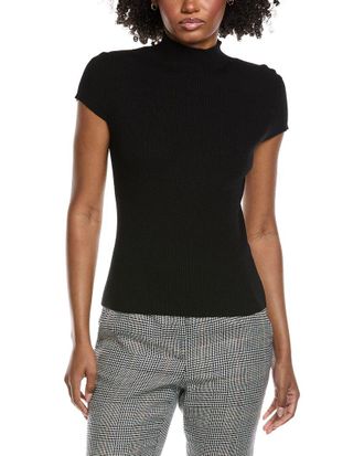 Elie Tahari Cap Sleeve High Neck Rib Top