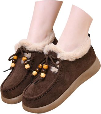 Generic Womens Suede Platform Loafers with Fur Lined Fashion Suede Furry Collar Slip On Winter Ankle Boots Winter Outdoor Daily Work Walking Shoes (Coffee,6.5
