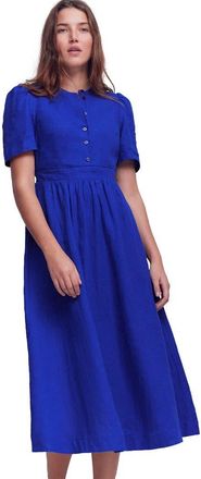 Boden Ivy Short Sleeve Linen Midi Dress in Bright Blue at Nordstrom, Size 10