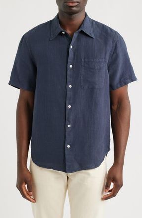 Madewell Short Sleeve Linen Shirt in Ink at Nordstrom, Size Xx-Large