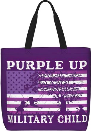 Generic Women Handbag Purple Up Military Kids Military Child Month Travel Tote Bag Lightweight Casual Shoulder Bags, For Holiday, School, Gym, Birthday, Weddi