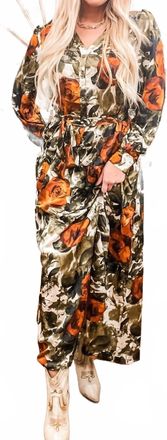 Skies Are Blue Clothing Abstract Rose Midi Dress - Plus In Rust/olive