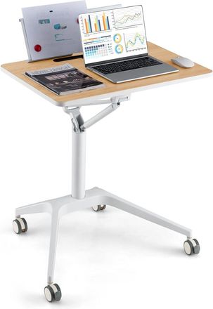 Costway Costway Escritorio M&oacute;vil De Pie, Escritorio De Ordenador Ajustable Con Soporte Desmontable, Ranura, Carrito De Presentaci&oacute;n Para Port&aacute;til Con Elevador
