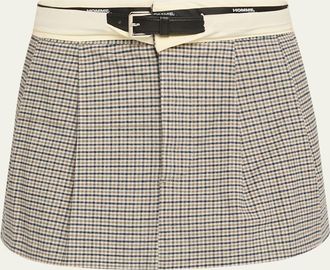 HommeGirls Belted Flip-Waist Check Mini Skirt