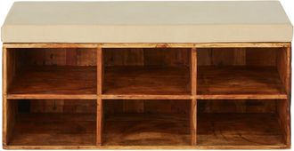 Maisons du monde Banco con 6 compartimentos de mango y algod&oacute;n beige oscuro