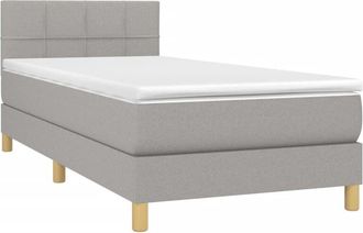 vidaXL Cama Box Spring Con Colch&oacute;n Tela Y Led Gris Claro 80x200 Cm Vidaxl
