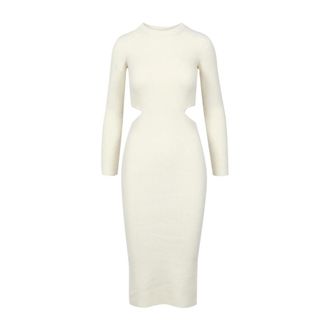 A Paper Kid Beige Katoenen Jurk met Ronde Hals - Dames - Kleedjes - Beige - S - Katoen - Kleedjes