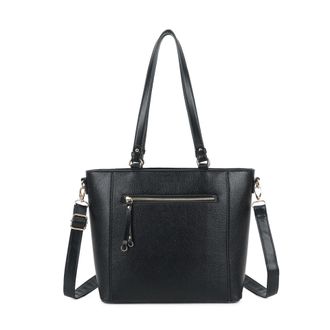 Generic Womens Tote Bag,Faux Leather, Shoulder Bag with Adjustable Strap, Front Zipper Pocket (Black)