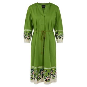Marc Cain Midi jurk met V-hals - Dames - Jurken - Groen - Maat: 2XL Katoen