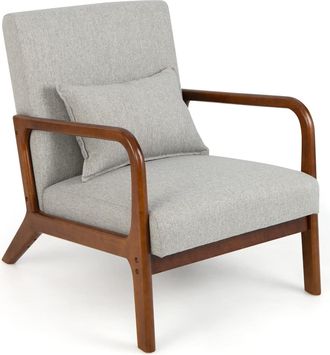 Costway Costway Silla Moderna De Madera, Butaca De Salon Con Almohada Lumbar, Almohadillas De Fieltro Antideslizantes, Sill&oacute;n De Lectura Tapizado En Tela, 79 