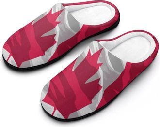 Generic Canadian Flag Mens Soft Cotton Slippers with Memory Foam Anti-skid House Shoes for Travel Indoor Outdoor