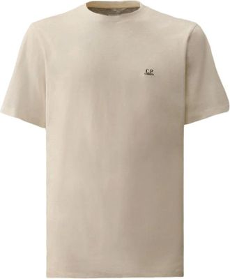 C.P. Company T-Shirts, male, Beige, Size: 2XL Logo Cotton T-Shirt