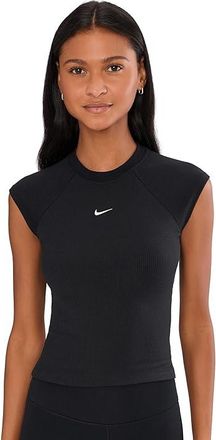 Nike Sportswear Chill Knit Rib Short Sleeve Top Womens Workout Black/Sail : LG (US 12-14), Polyester/Spandex