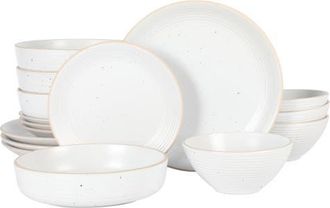 Gibson Home Dinah Double Bowl Stoneware Embossed Dinnerware Set in White at Nordstrom