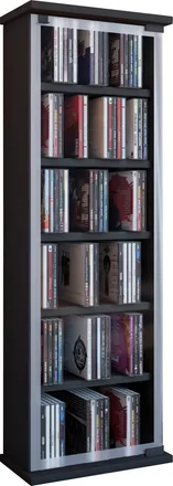 ebuy24 Ebuy24 - Vcm Cd Estante Madera Armario Cd Con Puertas De Vidrio De Seguridad Esg Para 204 Cd O 72 Dvds Dimensiones: Al. 92 X An. 31 X T. 18 Cm Estante