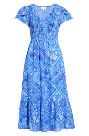 Sugarlips Kaidy Tropical Print Midi Dress in Blue Multi at Nordstrom, Size X-Small