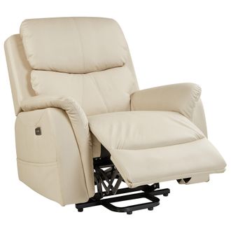 Beliani Sill&oacute;n Reclinable Elevable El&eacute;ctrico De Tela Con Funci&oacute;n De Masaje Beige Claro Glorie