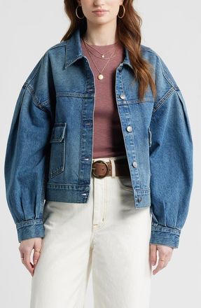 Treasure & Bond Puff Sleeve Denim Jacket in Mid Indigo Wash at Nordstrom, Size Xx-Small