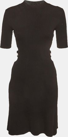 Maje Black Rib Knit Waist Cut-Out Mini Dress