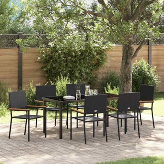 Berkfield Home 7 Piece Garden Dining Set Black Poly Rattan