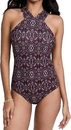 Shoshanna High Neck One Piece In Jet Multi