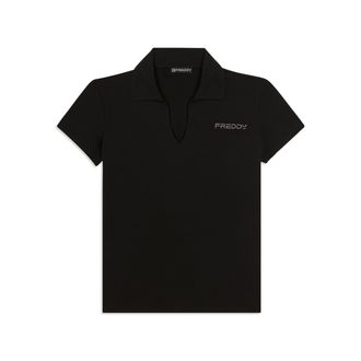 Freddy T-shirt Manica Corta con Scollo a V e Collo a Camicia