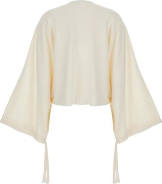 Max Mara Womens White Round Neck Sweater With Wide Sleeves Virgin Wool Tops Top