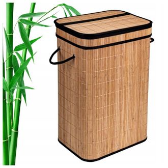 OEM Cesto De Ropa De Bamb&uacute; Negro, Contenedor Independiente Con Tapa, 72 Litros