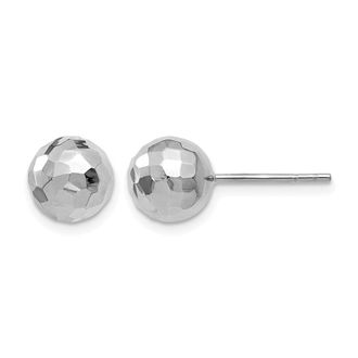 Diamond2Deal 14K White Gold Polished Faceted Ball Shape Stud Earrings
