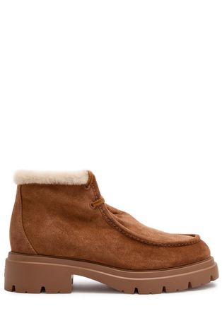 Stuart Weitzman Stuart Weitzman Hudson Shearling-trimmed Suede Ankle Boots - Brown - 40 (IT40/ UK7)