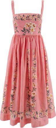 Agua Bendita Pink Mielero Floral Linen Dress