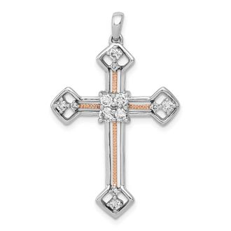 Diamond2Deal 14K Two-Tone Gold Lab Grown Diamond Cross Pendant (0.4ct, VS, G-H)
