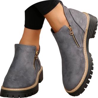 Generic Walking Shoes for Women Uk,Wide Fit Suede Ankle Boot, Womens Round Toe Ankle Boots With Side Zipper,Comfy Casual Shoes Non Slip Wide Fit Suede Ankle B