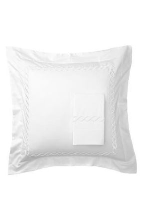 Melange Home Embroidered Rope 600 Thread Count 100% Cotton 26 Square Pillow Sham in White at Nordstrom Rack, Size Euro