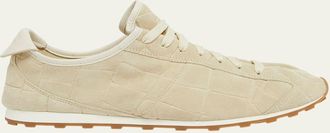 Jacquemus Mens Les Tennis Croc-Embossed Suede Sneakers