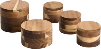 Beliani Conjunto De 5 Botes Para Especias De Madera De Acacia Con Tapa Accesorios Decorativos De Cocina Marr&oacute;n Patisserie
