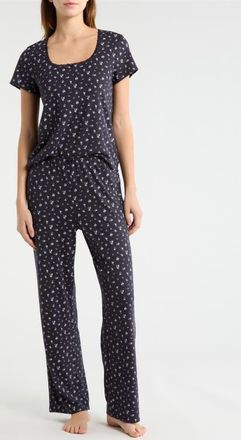French Connection Print Pointelle Knit Pajamas in Utility Blue at Nordstrom, Size X-Large