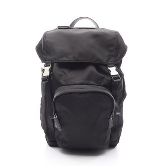 Prada Black Multi-Color Tessuto Leather Backpack (Pre-Owned)