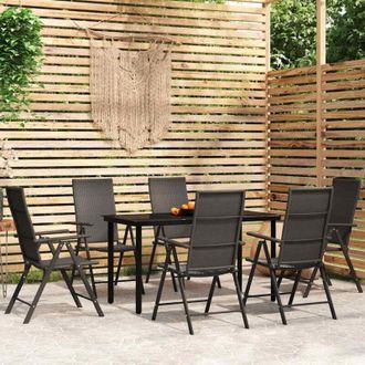 vidaXL Juego De Comedor Para Jard&iacute;n 7 Piezas Negro Vidaxl