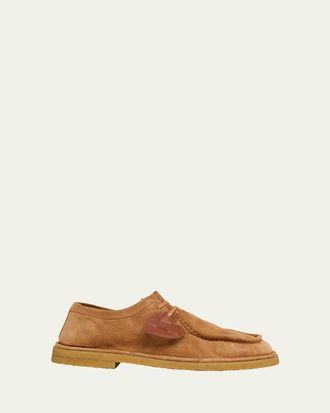 Bottega Veneta Mens Daddy Suede Lace-Up Loafers with Intrecciato Leather Charm