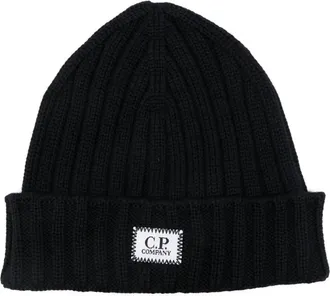C.P. Company logo-patch beanie hat - men - Wool - One Size - Blue